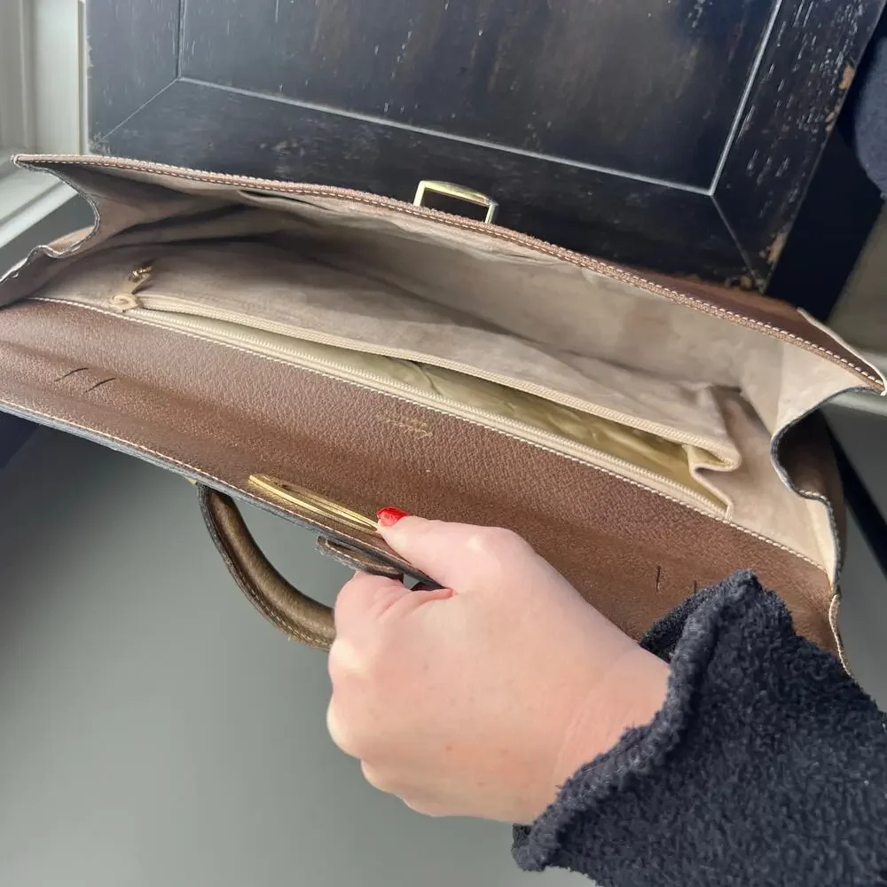 LEDERER Brown Contrast Stitch Leather Briefcase